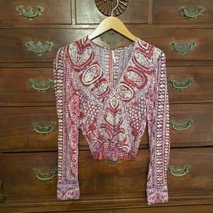 {free people} Cropped Blouse with Smocked Back Size XS